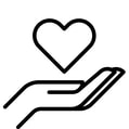 Open hand with the palm up and a heart above it. 
